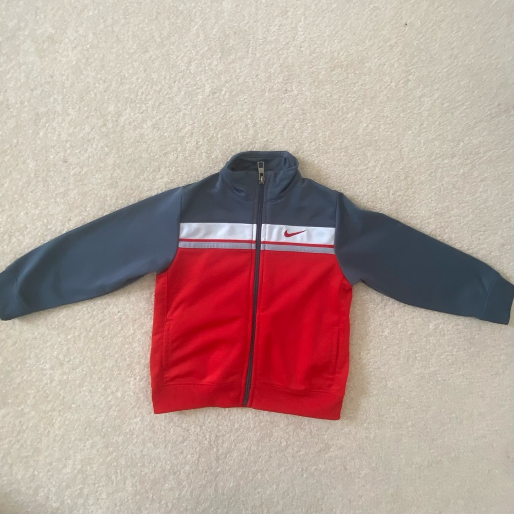 Gently used Nike gray and red zippered track jacket 24m